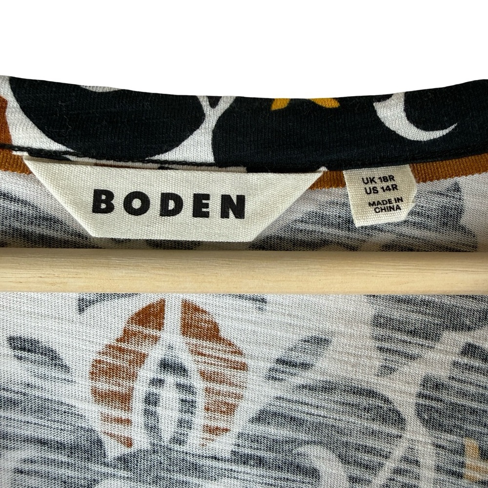 Boden Black Easy Notch Neck Jersey Dress Floral 100% Cotton Size 14 - Picture 8 of 9
